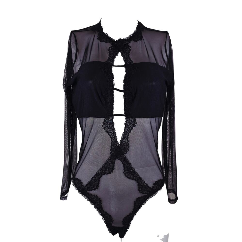 Jezebel Black Lace Style 999756 Women's Bodysuit XL